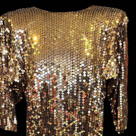 Vintage Oleg Cassini bronze sequins dress. - Picture 3 of 13